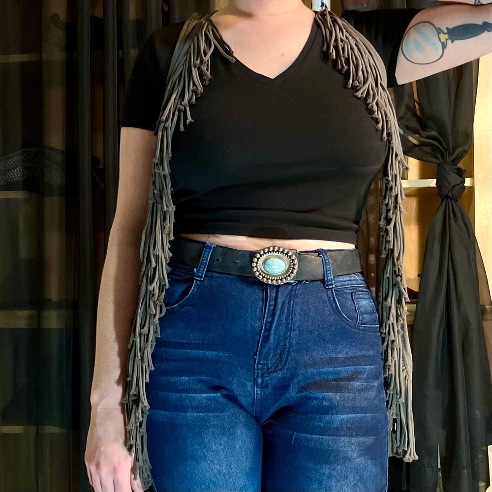 Leyendecker Grey Silk Fringe Vest